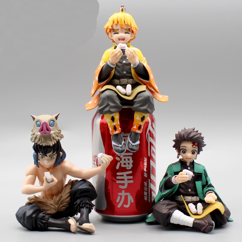 Action Figure Demon Slayer Nezuko Tanjirou Shinobu Zenitsu Hashibira Inosuke Eat Rice Ball Kimetsu No Yaiba