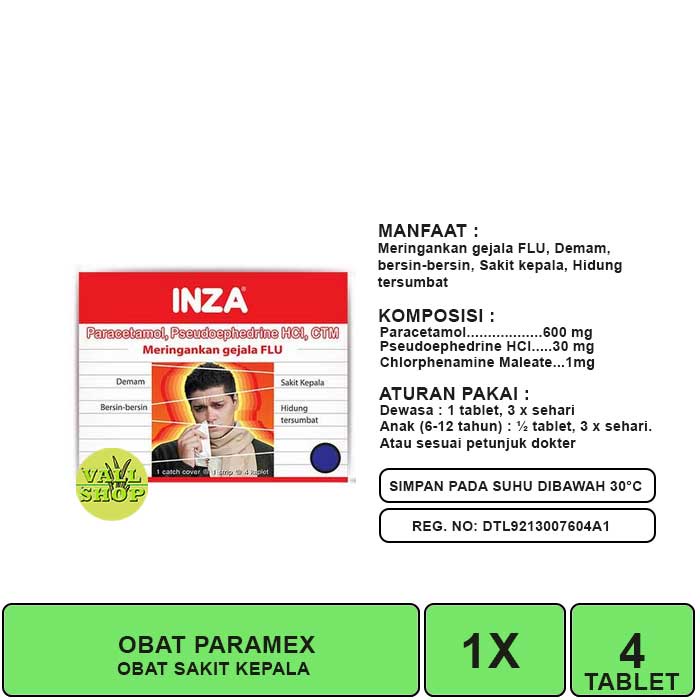 INZA 1 STRIP ISI 4 TABLET - OBAT UNTUK MERINGANKAN GEJALA FLU.