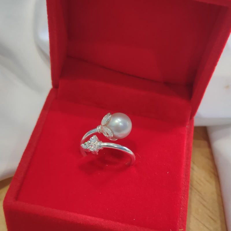 Cincin Perak 925 Mutiara Laut Grade Low Bersertifikat || cincin wanita murah || Cincin mutiara laut 