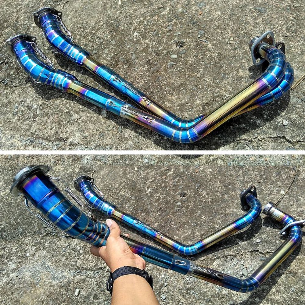 Pipa Leher Knalpot Satria FU 150 Biru, Header Knalpot Satria FU Bluemoon PNP Silencer Standart FU