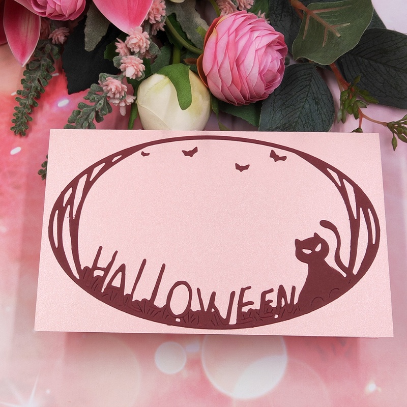 Cetakan Stensil Cutting Dies Motif Kucing Halloween Bahan Metal Untuk Scrapbook / Craft DIY / Embossing