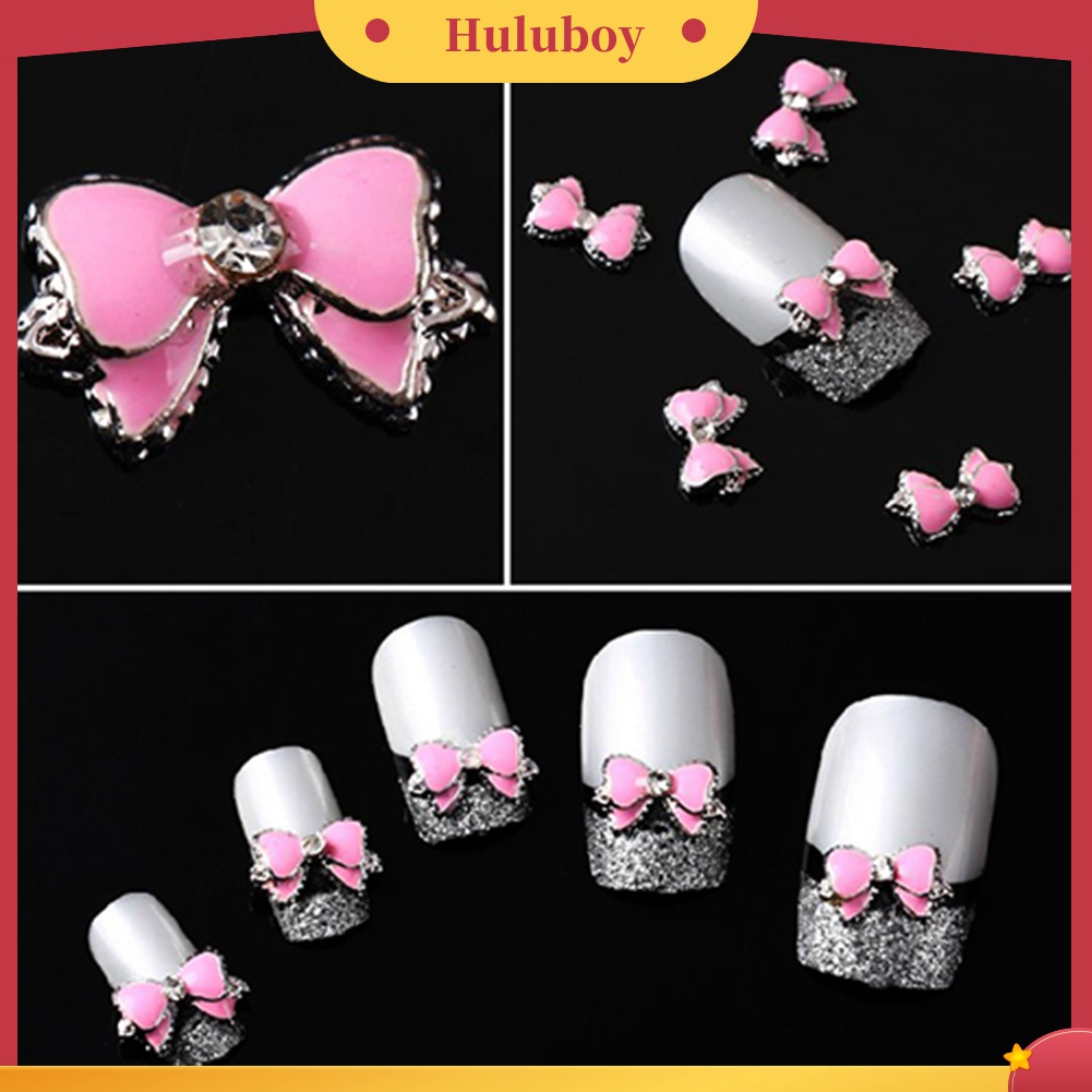 Huluboy Huluboy♡ 10pcs Stiker Kupu-Kupu 3D Bahan Alloy Dengan Berlian Imitasi Warna Pink