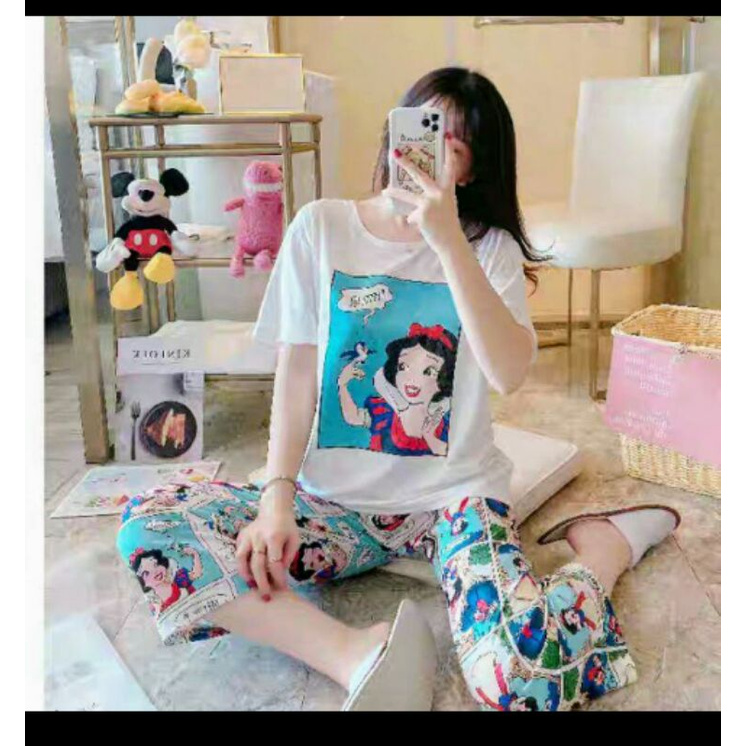 Baju tidur wanita 7/8 import kaus spandek korea