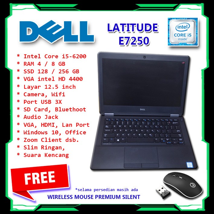 DELL LATITUDE E5270 CORE I5 GEN 6 RAM 8 GB SSD 128/ 256GB KENCENG SLIM