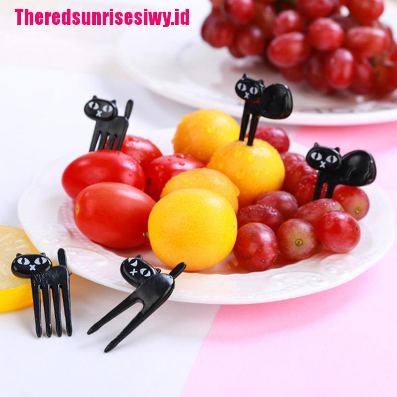 6 Pcs Garpu Buah Desain Kucing Hitam Untuk Dekorasi dessert