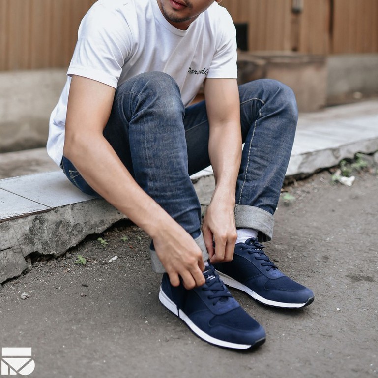 Sepatu Running Sporty Kanvas Kets Pria Cowok Lokall Sneakers Footwear | Victory Navy | FORIND x FSTP