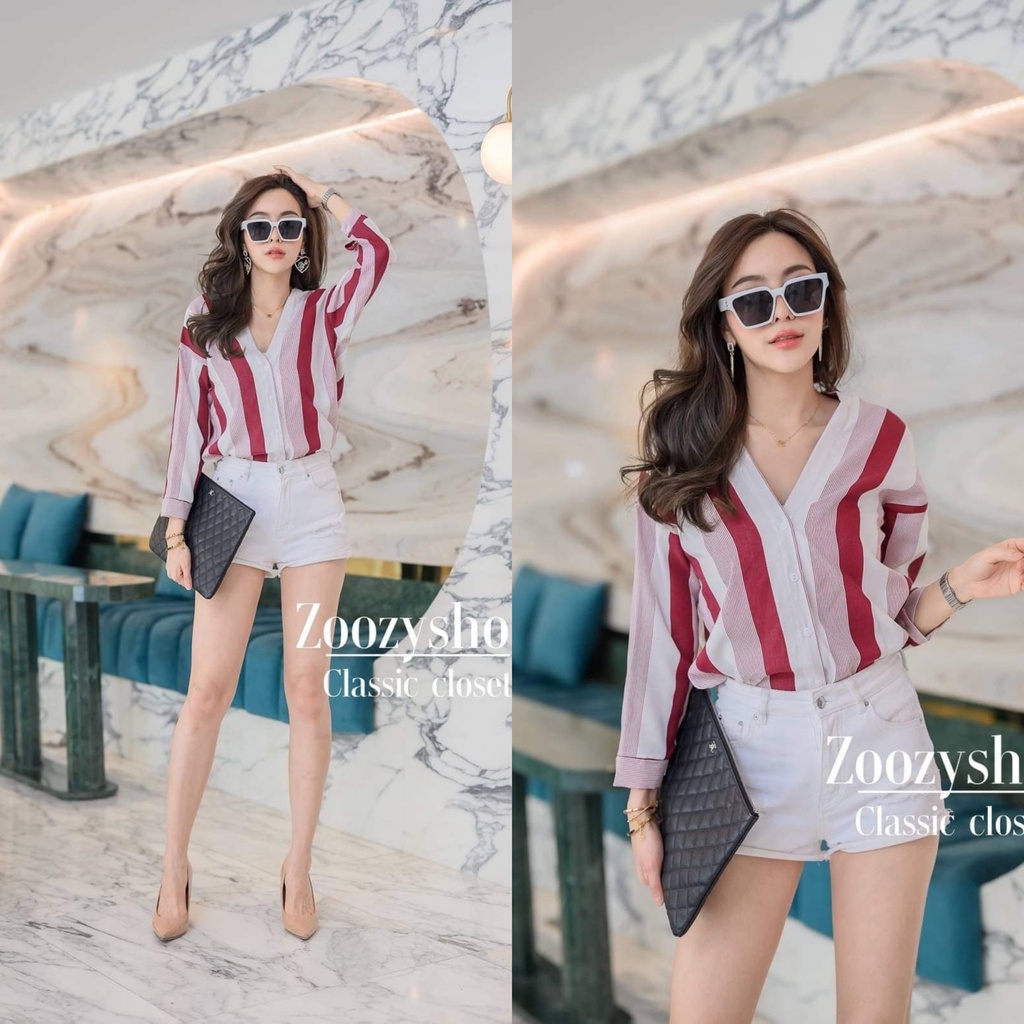 KEMEJA ZOOZY SALUR WARNA FASHION WANITA IMPORT BANGKOK CODE 23