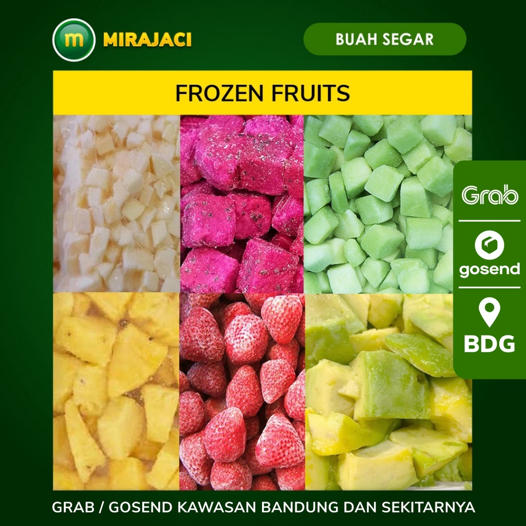 

Buah Beku Frozen Strawberry Mangga Sirsak Alpukat Jambu Nanas Melon Semangka Anggur dll Promo Bandung