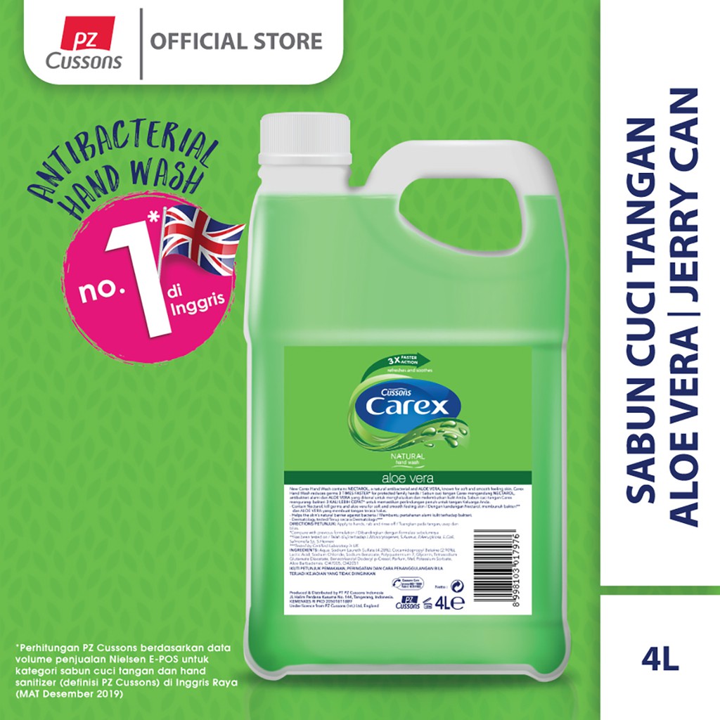 Carex Hand Wash Aloe Vera Sabun Cuci Tangan Antibakteri Jerigen 4L