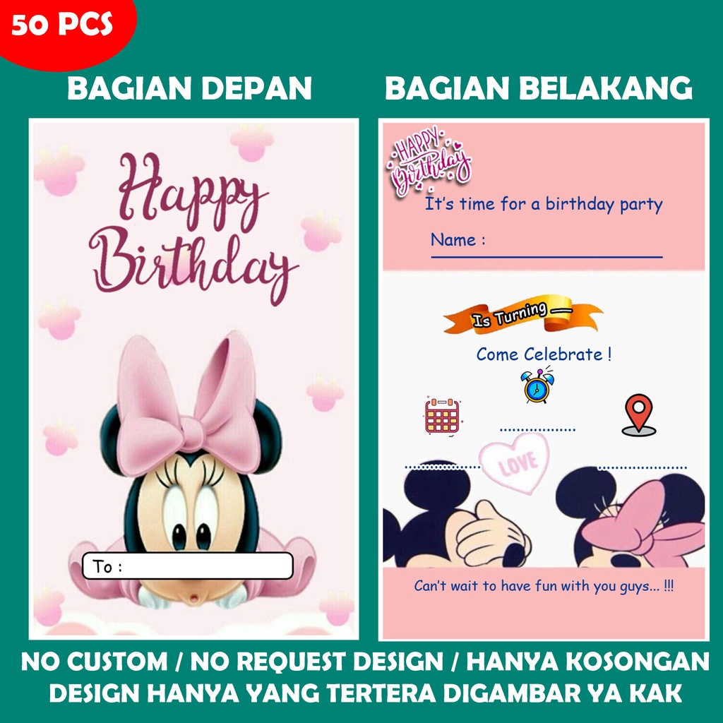 Undangan ulang tahun Design 17 No custom / undangan ultah / undangan cetak / cetak undangan kartu un