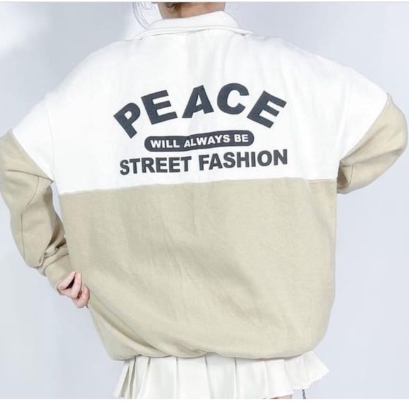 PEACE ZIPPER COLLAR OVERSIZE SWEATER - CREWNECK WANITA TERBARU