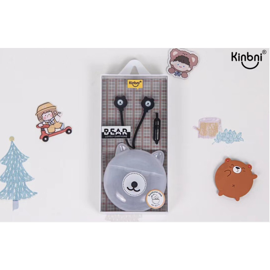 [KN-8213] Set Earphone Karakter BERUANG TRANSPARAN / Wadah Earphone Lucu Bentuk Kepala Beruang Bear