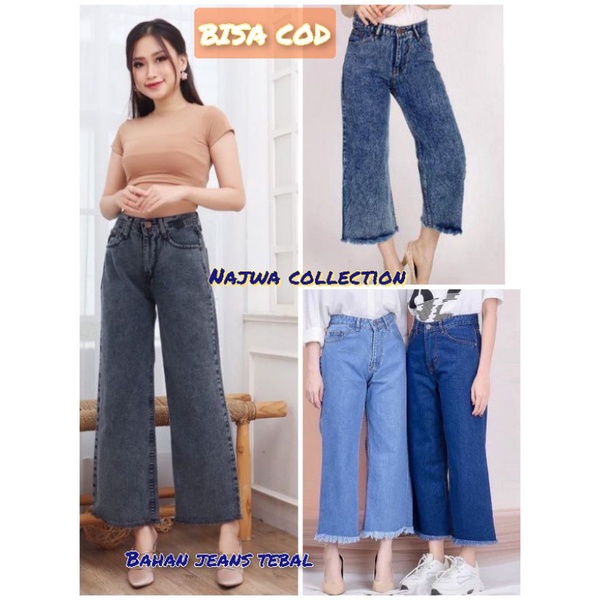 Kulot jeans rawis bahan jeans tebal