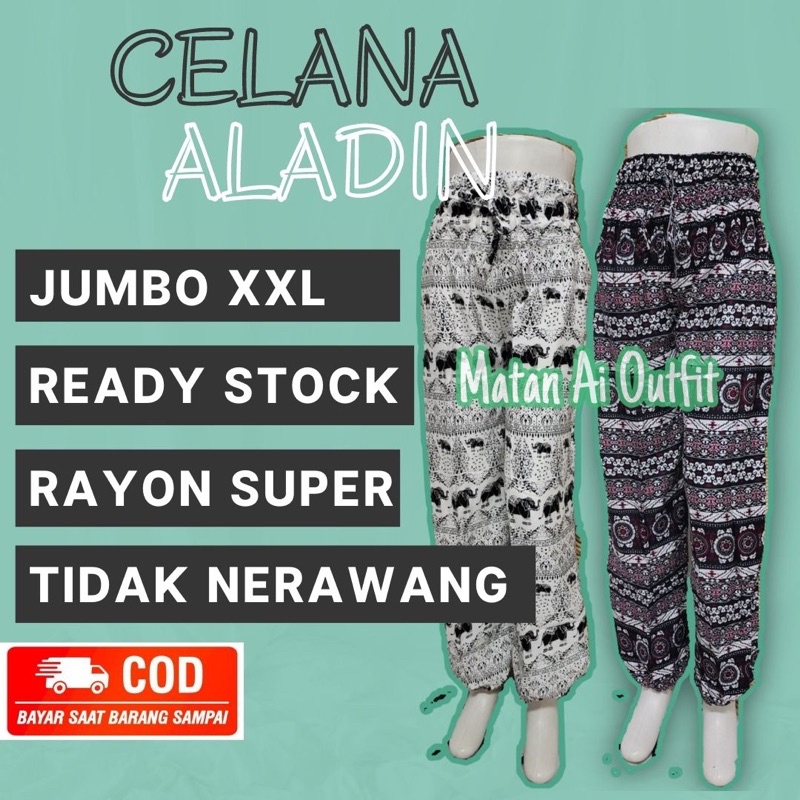 CELANA PANJANG ALADIN JUMBO XXL BIG SIZE PANTAI BALI RUMAHAN MUSLIMAH