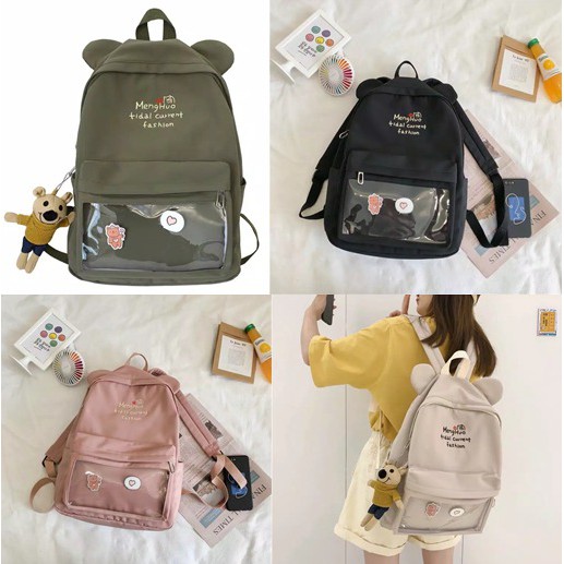 Murah Meriah Tas Backpack Sekolah Mika Korea Wanita 4 Warna  Army  /Hitam / Pink / Cream / Tas Hiya