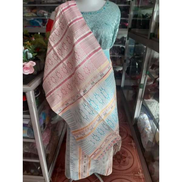 SONGKET TUMTUMAN PENGANTIN BIRU MUDA PINK ULOS KAIN ADAT ETNIK TOBA SONGKET TARUTUNG