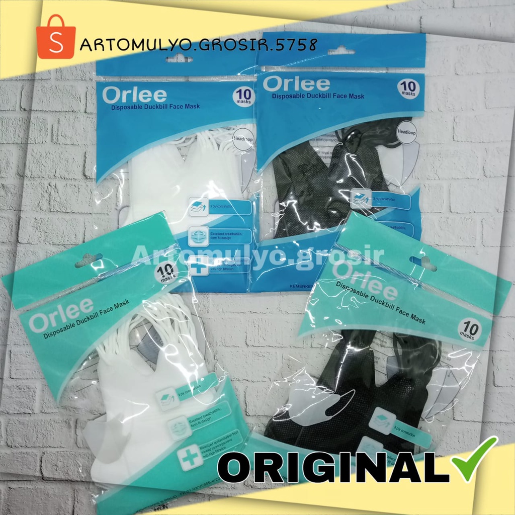 MASKER ORLEE DUCKBILL HITAM PUTIH ABU ISI 50  ORIGINAL KEMENKES