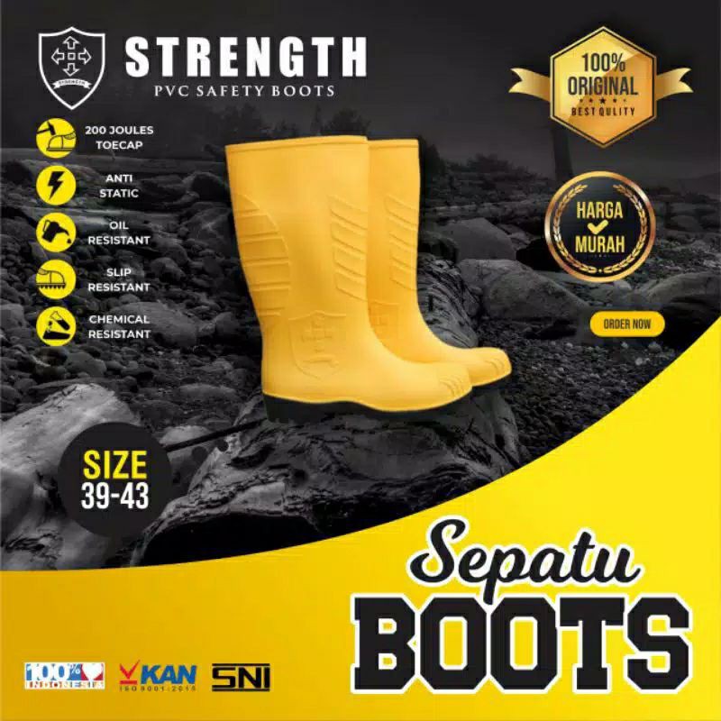 Sepatu Boots Safety PVC Kuning Ujung Besi STRENGHT