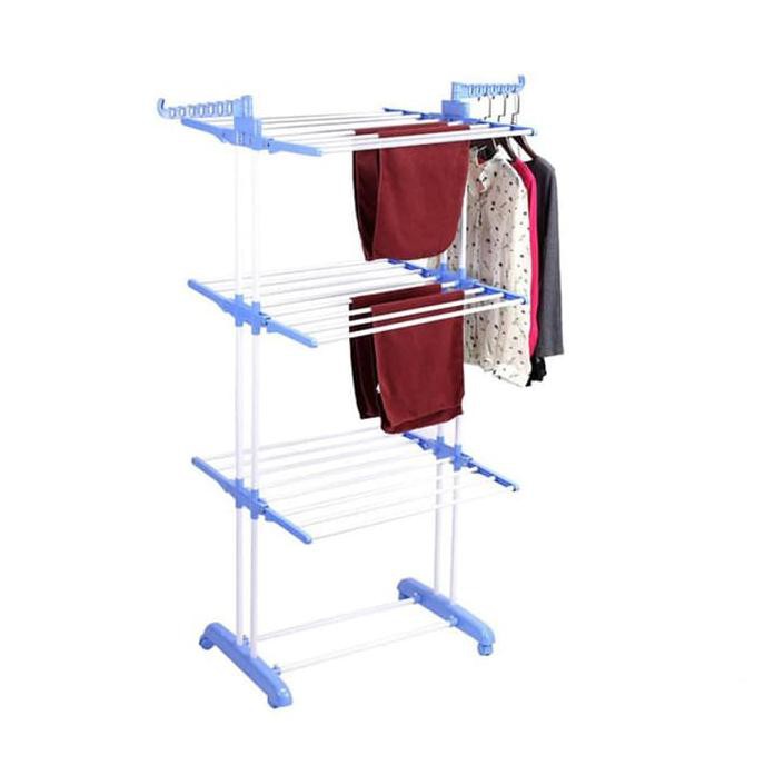 CLOTHES HANGER jemuran lipat 3 tingkat gantungan baju roda - HHP-332