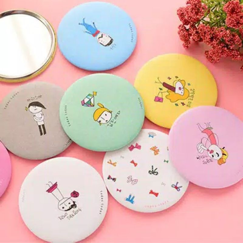 Cermin Kaca Motif Bulat Kecil Dandan Rias Motif Kartun Lucu Murah Make Up Kosmetik Cosmetic