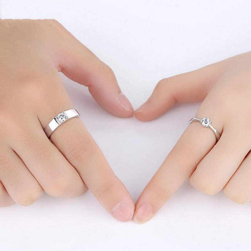 2Pcs Cincin Halo Silver 925 Asli Zirkon Cincin Tidak Pudar Hadiah terbaik（1 pasangan = 2Pcs Cincin)Adjustable Size