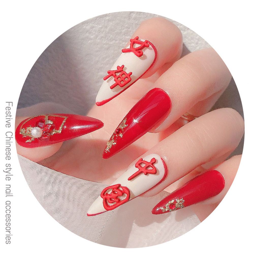 MXBEAUTY Red New Year Nail Art Rich DIY Nail Jewelry 3D Nail Decorations Hollow Goddess Fortune Lucky Year of the|Chinese Style Manicure Accessories