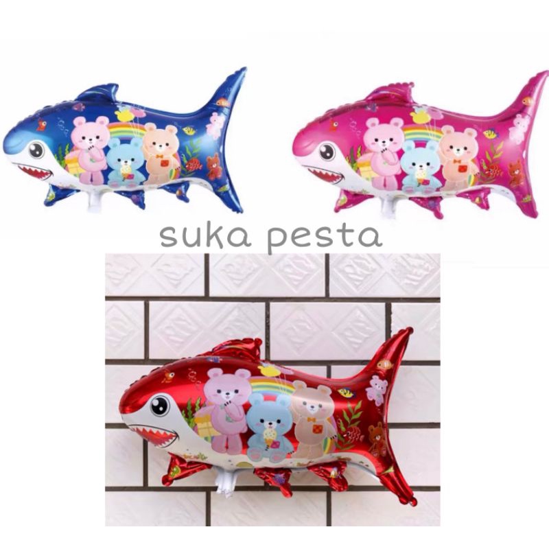 BALON FOIL IKAN HIU MOTIF BERUANG / BALON IKAN HIU MOTIFBERUANG / BALON KARAKTER IKAN HIU MOTIF BERU