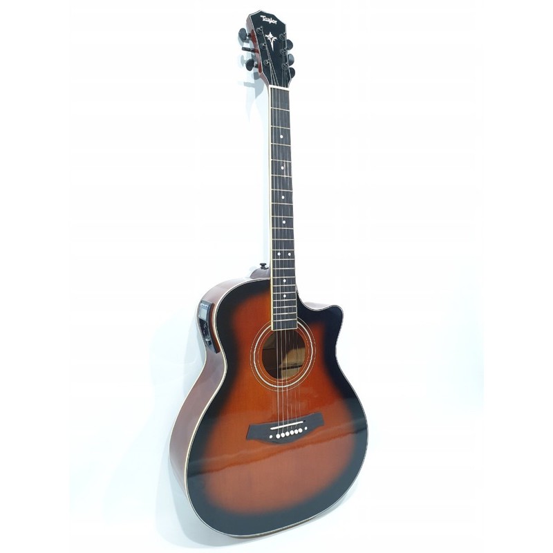 Gitar Akustik Elektrik Merk Taylor Sunburst Natural Jumbo Equalizer Tuner LC-PRENER String Trusrod