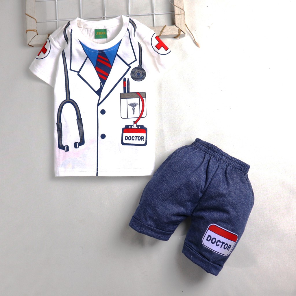 Nuna Store JSC Motif Profesi  / Setelan Baju Celana Bayi Anak Laki-laki Cowok Usia 0 - 3 Tahun