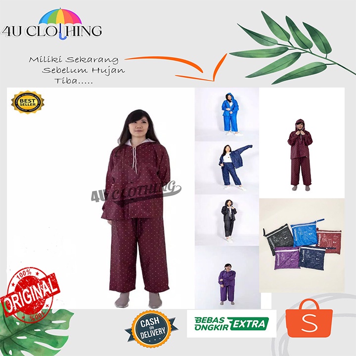 Jas hujan setelan wanita / celana /  mantel stelan / jas hujan motor / jas hujan traveling / jas hujan ringan / jas hujan anti rembes / jas hujan stelan pria wanita / mantel hujan / jas hujan terlaris /  motif polkadot / GRC - 81010 bisa COD 4U COTHING