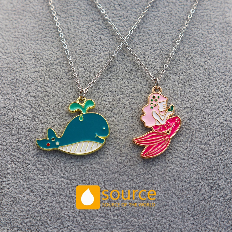 Kalung Rantai Dengan Liontin Kartun Mermaid Bahan Stainless Steel