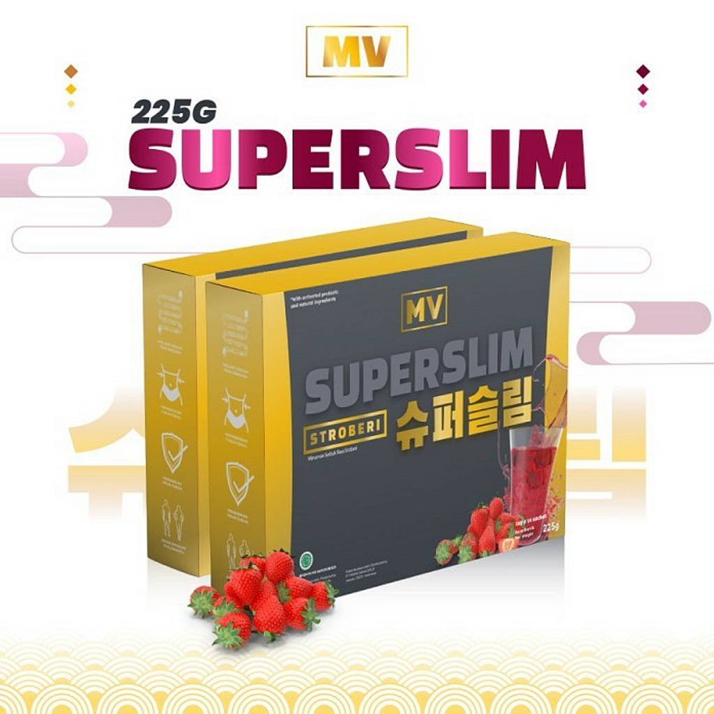 MVSUPERSLIM 1 Box 15 Sachet Strawberry Fiber Drink by Maria Vania BPOM Halal MV SuperSlim Super Slim