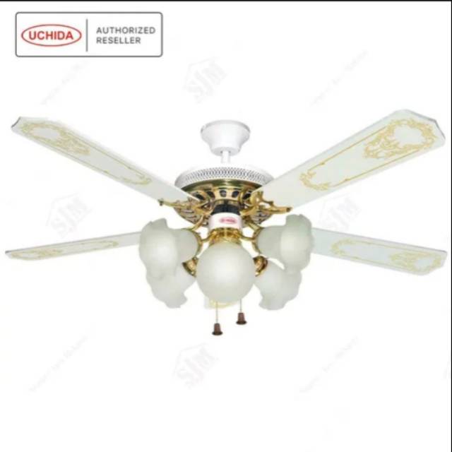 KIPAS ANGIN GANTUNG MEREK UCHIDA MASPION 52in 5 lampu CF-110 warna PUTIH