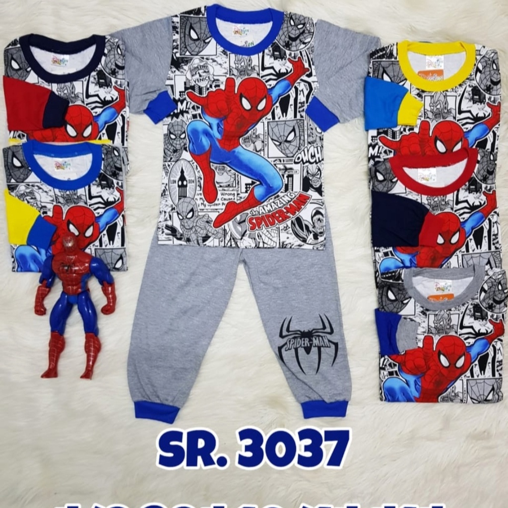 SIZE JUMBO setelan baju tidur piyama SPIDERMAN lengan panjang celana panjang size 3-14thn