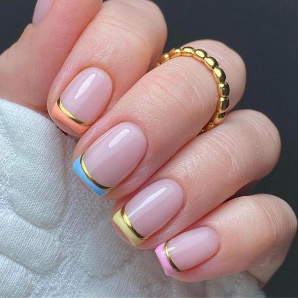 Mxbeauty Stiker Kuku Motif Garis Geometri 3d Warna Emas Untuk Dekorasi Nail Art / Manicure Diy