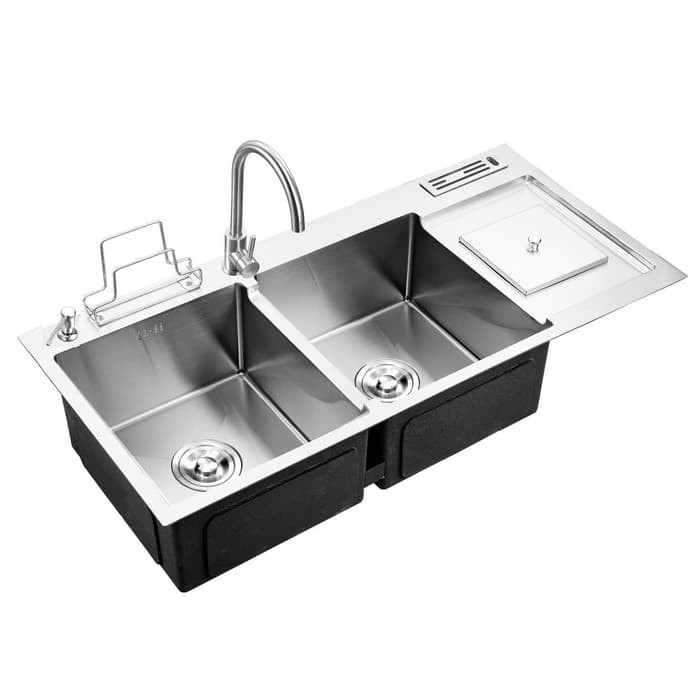 RINOKS BCP DBF-10048 handmade Wastafel dapur 2 lubang tempat sampah