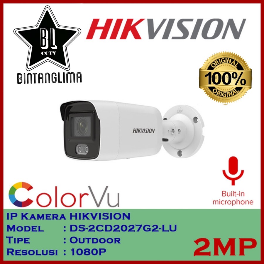 HIKVISION IP CAMERA COLORVU Built-in micphone DS-2CD2027G2-LU