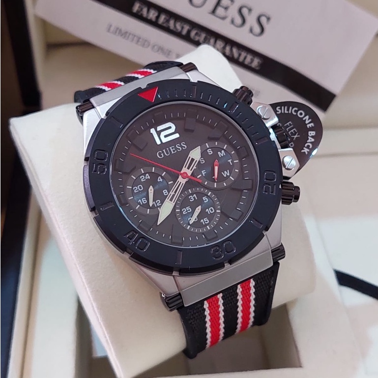 JAM TANGAN PRIA GUESS GW0415G1 BLACK LIST RED ORIGINAL