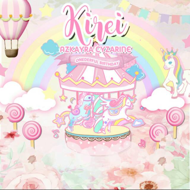 Backdrop Banner Spanduk Ulang Tahun Carousel Unicorn