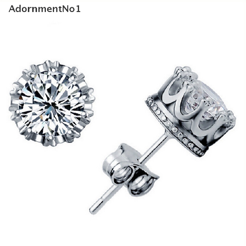 (AdornmentNo1) Anting Tusuk Lapis Silver Hias Cubic Zirconia Bulat 8MM Untuk Wanita