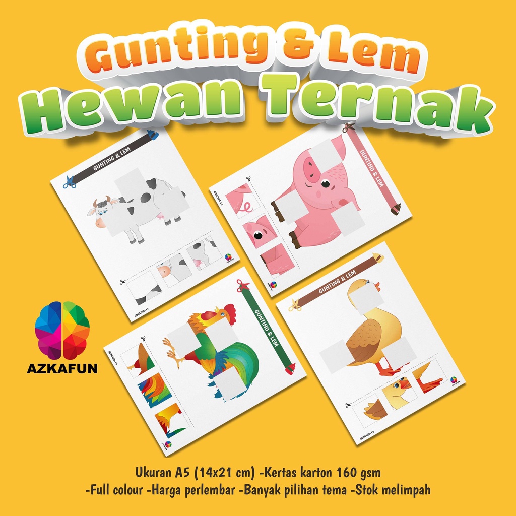 Lembar aktivitas Gunting dan Lem tema HEWAN TERNAK - lembar belajar