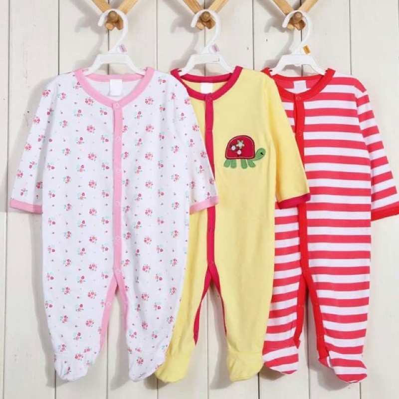 (Isi 3) Jumper Bayi Panjang / Sleepsuit Bayi Full Kancing