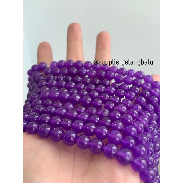 Bahan batu giok aventurine ungu 8mm akik bahan rangkai gelang kalung