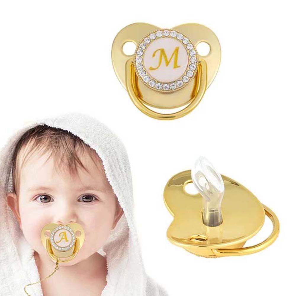 Needway Dot Bayi Anak Laki-Laki Perempuan Perlengkapan Bayi Baru Lahir Warna Bling Emas26Huruf Inisial Dummy Soother Dot Klip