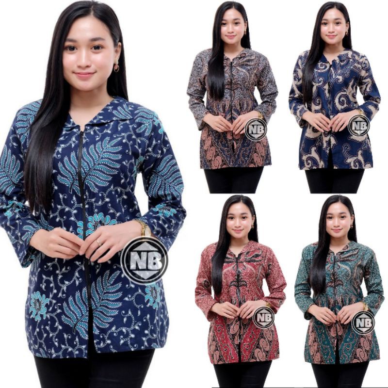 Atasan Blus Batik Wanita Kerja Kerah Jazz Zipper - Produk Terbaru Top 1 Di Shoppe