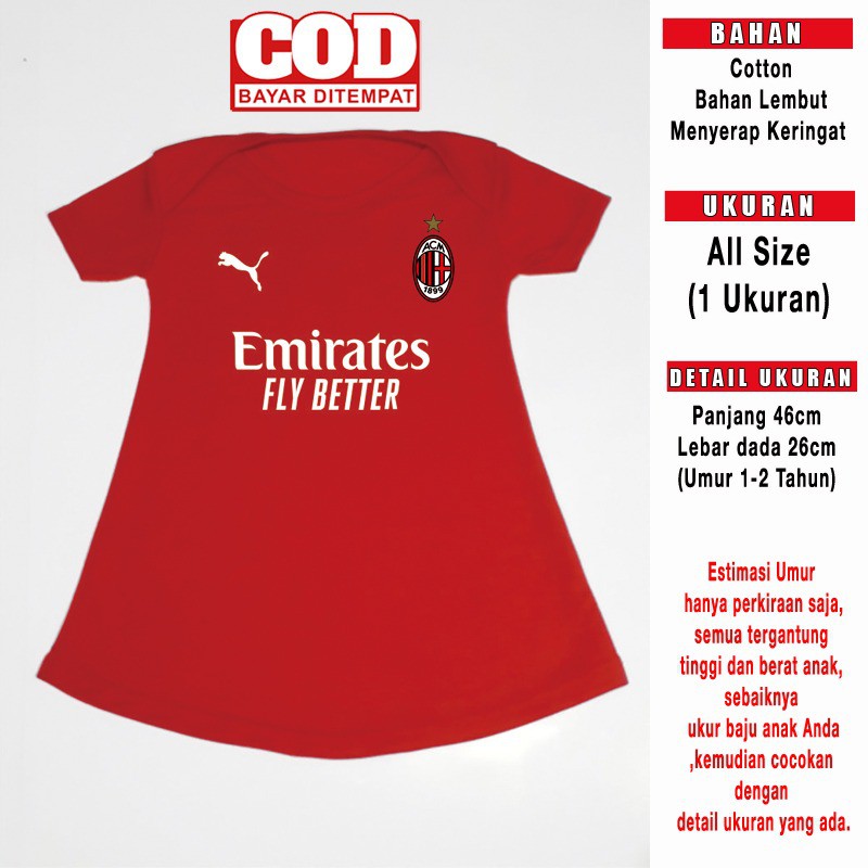 Dress Anak Perempuan Bola ACM Pakaian Bayi Baju Bola Anak Jersey Cewek 1 tahun - 2 tahun Kado Lucu