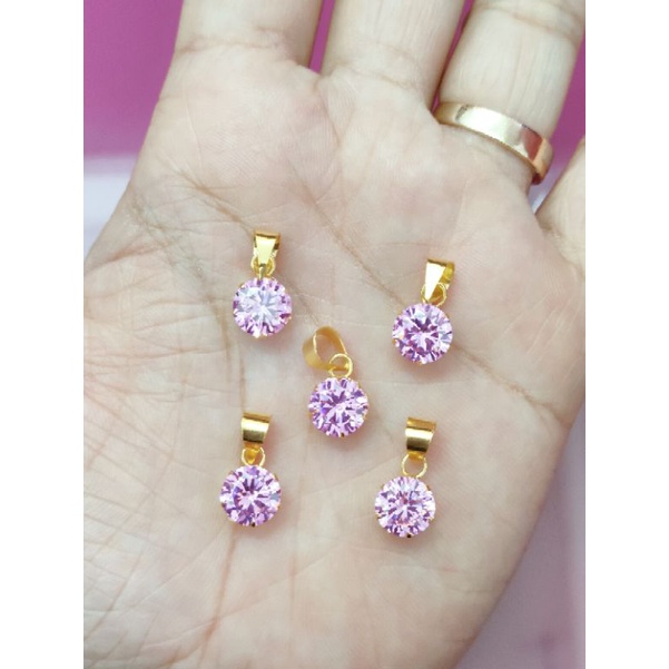 LIONTIN DESI MATA PINK PERAK 925 LAPIS EMAS 24K