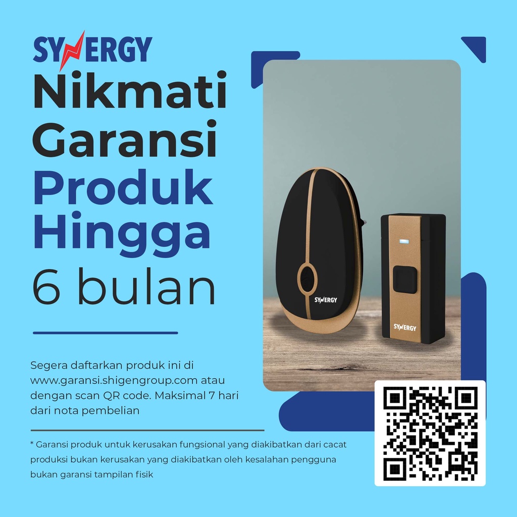 Bel Pintu/DoorBell Wireless SYNERGY by Shigen Tanpa Kabel SYN-8844A/AC