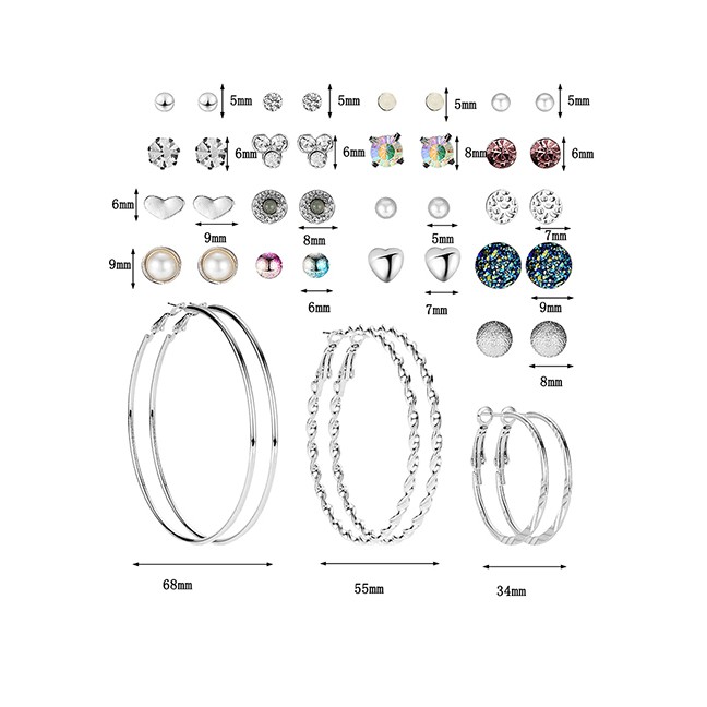 LRC Anting Tusuk Fashion Silver Stud Earrings 20 Pairs F83537