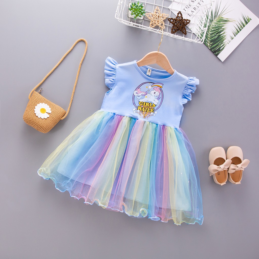 Dress tutu anak perempuan gaun pesta unicorn rainbow anak cewek lucu import-3